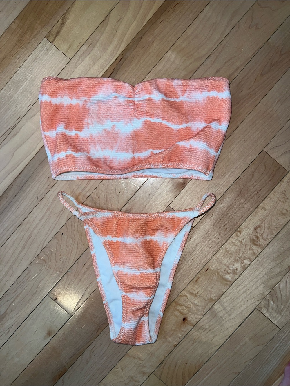 Pacsun Orange Tie-Dye Strapless Bikini Set